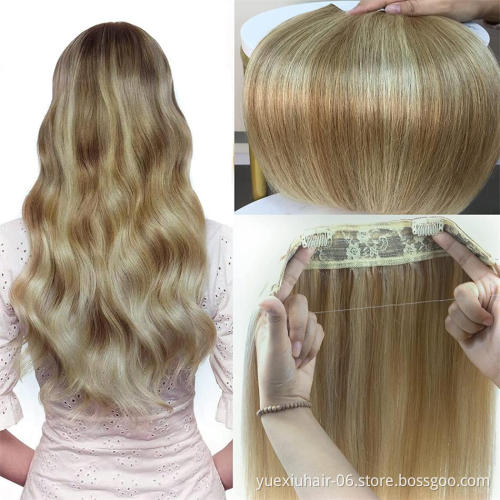 Drop shipping Own Band Remy Halo Hair Piece Highlight Color Silk Straight Real Brazilian Human Hair Halo Hair Extension